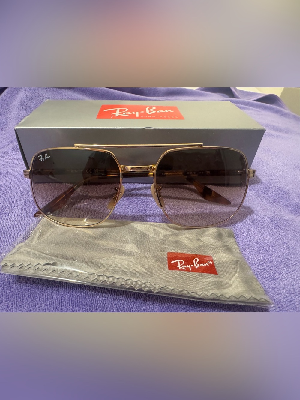 Ray-Ban Gold Frame Sunglasses with Gradient Brown Lenses